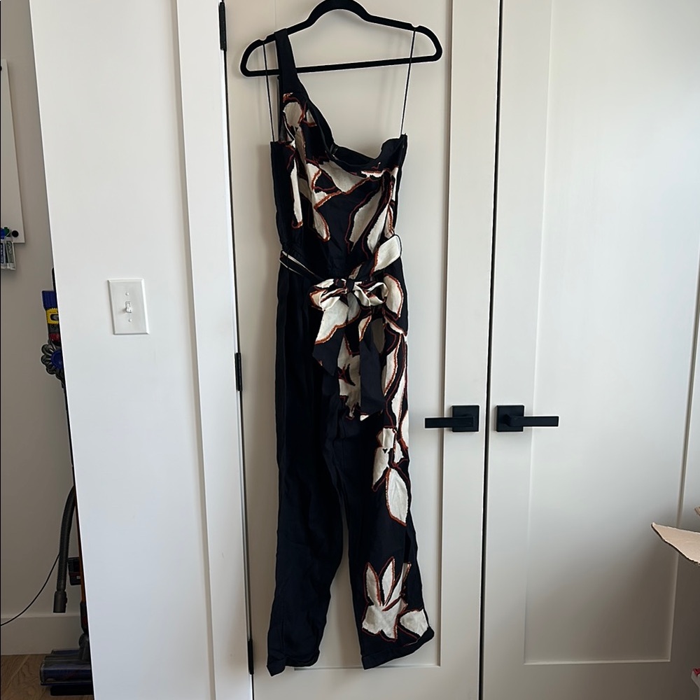 Anthropologie Black and White Floral Jumpsuit with Bold Design